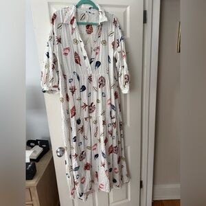 Anthropologie White Maxi Dress with Colorful Pattern